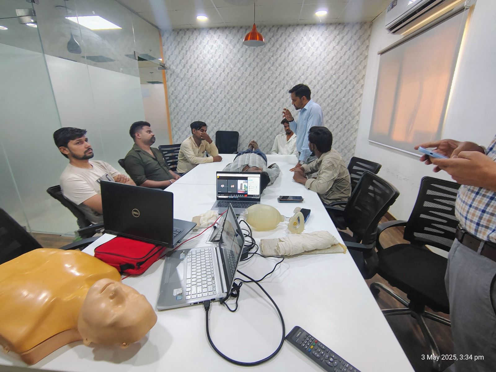 Hands-on first-aid practice with trainees